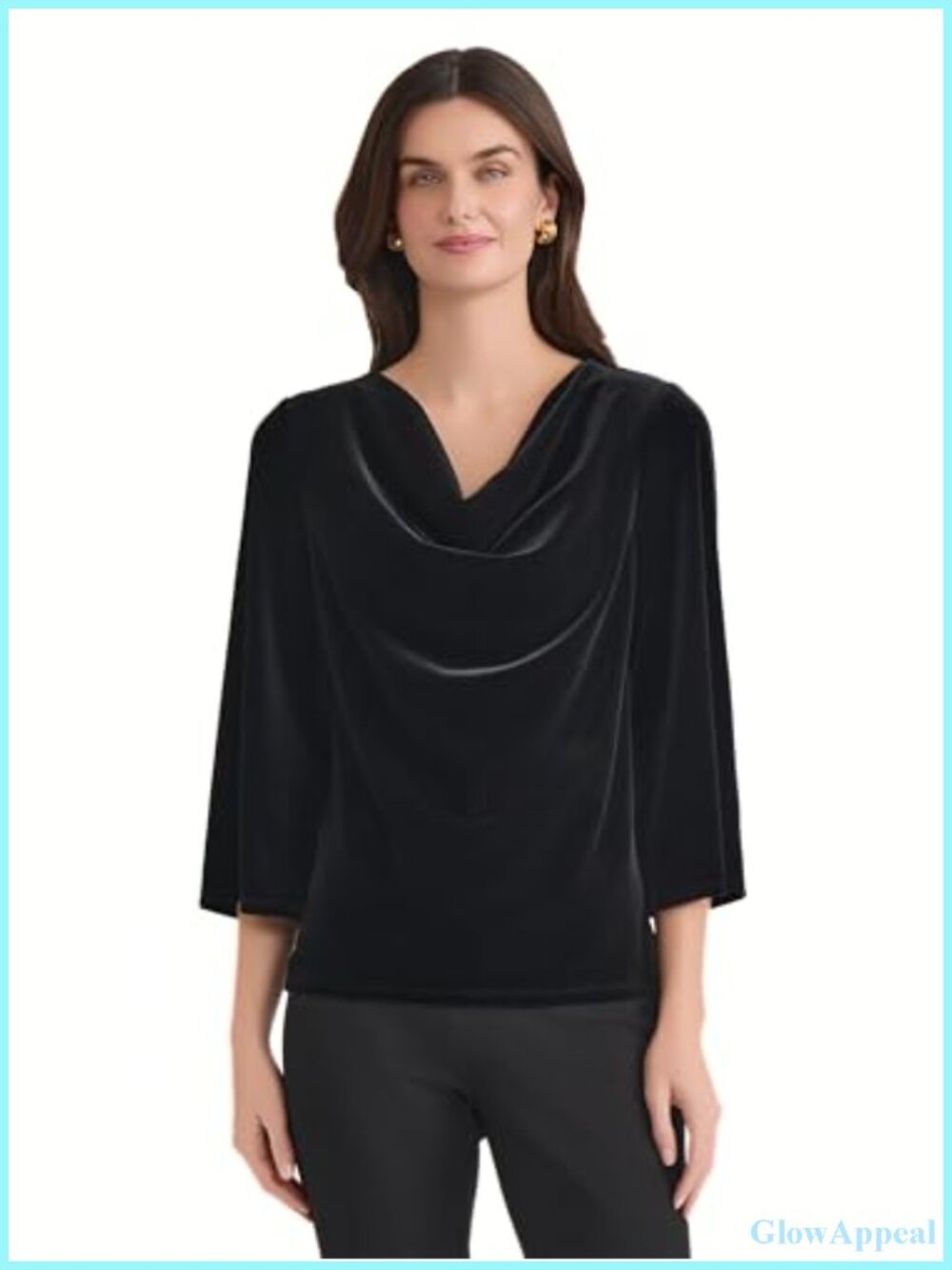 Velvet Cowl Neck Bell Sleeve Tunic Top Business Casual